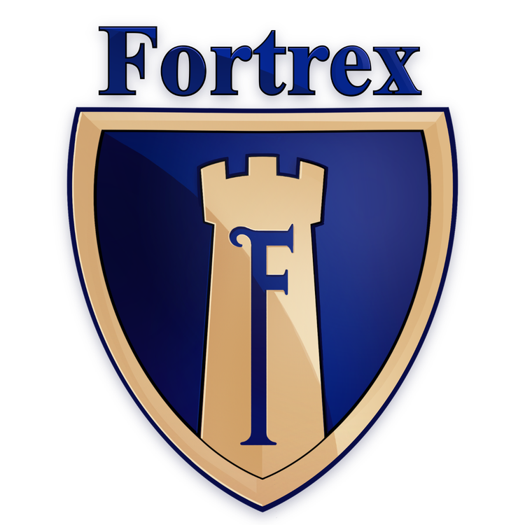 Logo firmy: baszta zamkowa na tarczy herbowej z wpisaną literą F